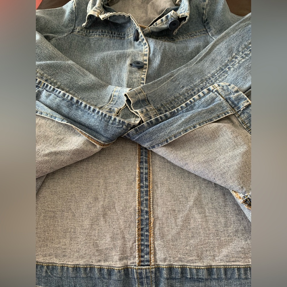 Vintage 80s 90s Denim Jean Chore Jacket Women Acid Chunky Buttons Pockets - Picture 10 of 14